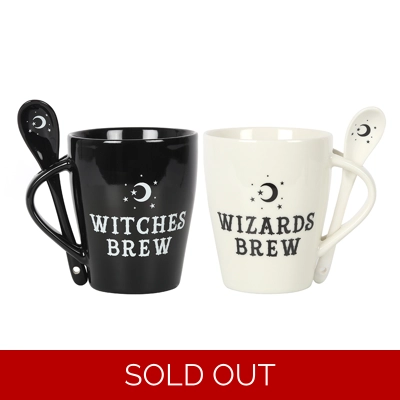 Witch and Wizard Couples Mug and Spoon Set